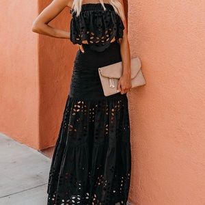 VICI Two Piece Black Flawless Cotton Eyelet Strapless Set